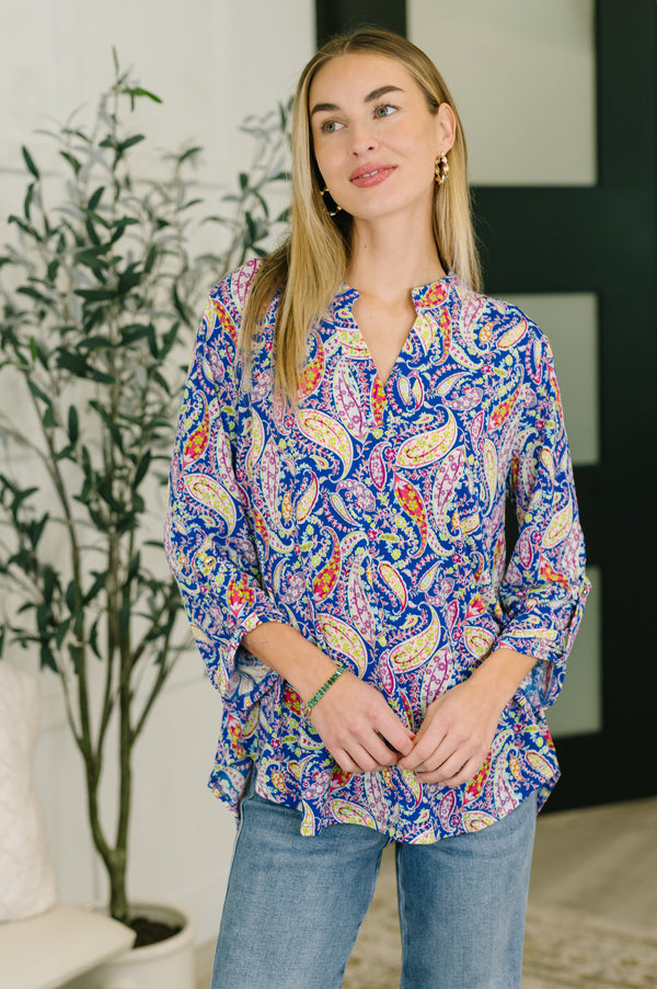 Lizzy Top in Royal Blue Paisley