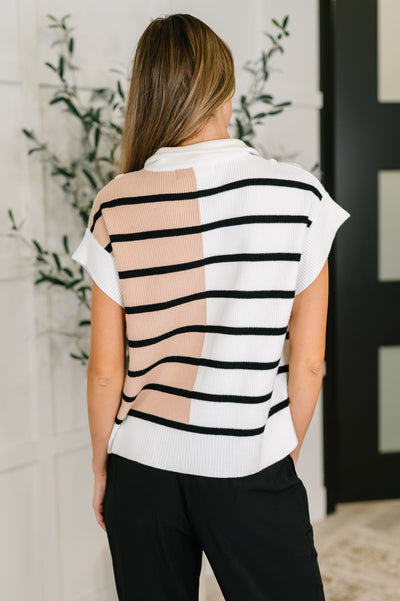 Lonely Traveler Striped Quarter Zip Vest in White