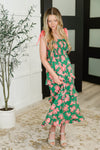 Low Effort, High Impact Tiered Dress in Green/Coral