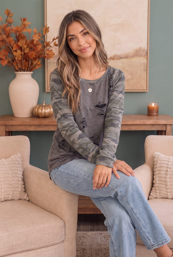 One Tough Cookie Distressed Raglan Top