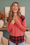 Plaid Patch Pullover in Coral