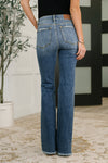 Marion Mid Rise Button Fly Flare with Destroy Fray Hem