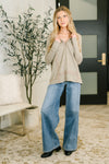 Never Been So Sure Lace Accent Henley Top in Taupe