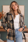 Cozy Plaid Sherpa Lined Shacket in Khaki Black