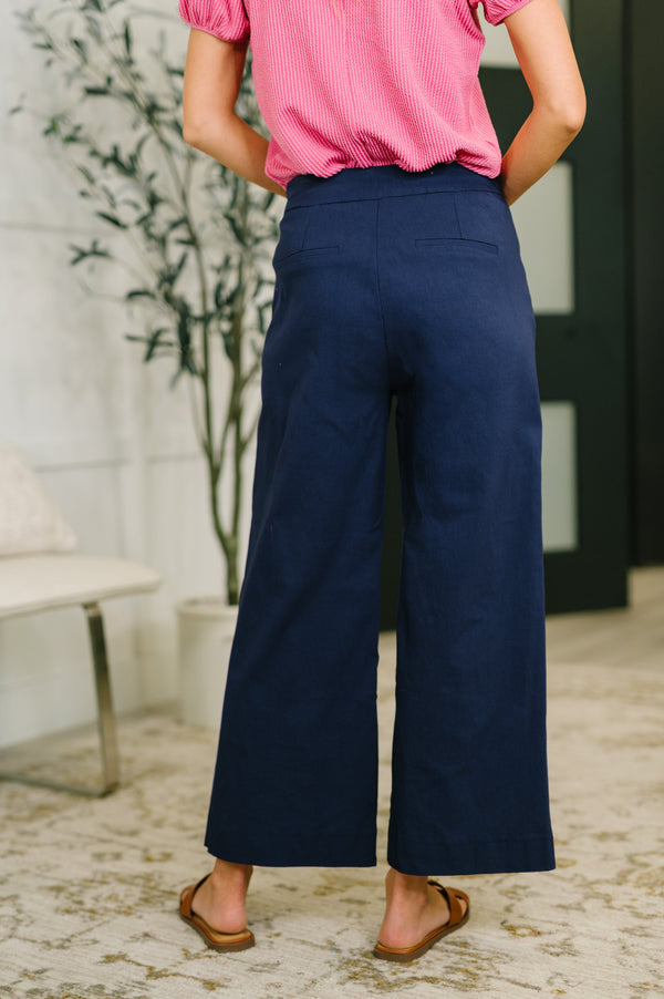 Only Pair High Waisted Wide Leg Bottoms in Navy