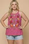 Boho Blooms Embroidered Halter Top in Fuchsia