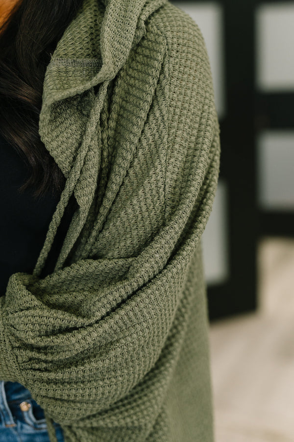 Pamper Travel Hooded Cardigan in Olive