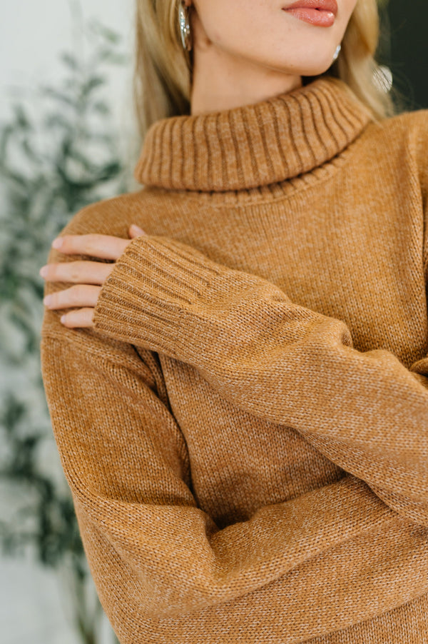 Personal Assistant Turtleneck Dress in Deep Camel