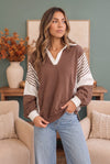 Back to School Color Block Pullover in Mocha