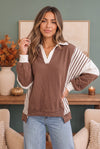 Back to School Color Block Pullover in Mocha