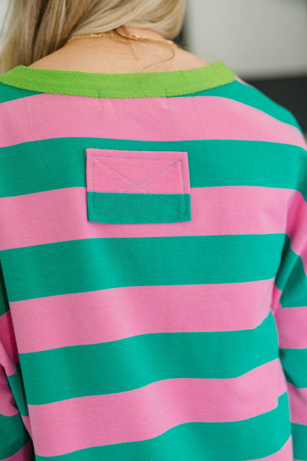 Stars On Stripes Patchwork Striped Sweatshirt