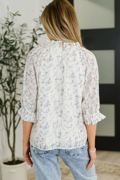 Sweet Ruffle Affair High Neck Blouse in Blue