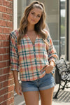 Peachy Picnic Plaid Top