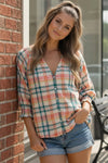 Peachy Picnic Plaid Top