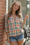 Peachy Picnic Plaid Top