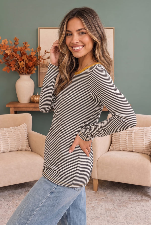 Stripe It Up Long Sleeve Tee in Black