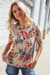 Weekend Ready Taupe Floral Print Short Sleeve Top
