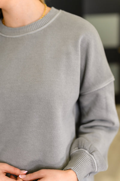 Talk Cozy to Me Stepped Hem Pullover inSleet
