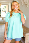 Follow Me Mint Frill Mock Neck Woven Top