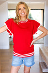 Feeling Festive Red & White Ruffle Sleeve Sweater Knit Top
