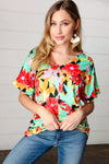 Multicolor Tropical Floral V Neck Drop Shoulder Top