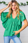 Sea Green Button Ruffle Woven Top