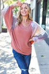 Weekend Ready Rust Argyle Pattern Dolman V Neck Top