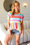 Best In Bold Multicolor Stripe Thermal Ruffle Sleeve Babydoll Top