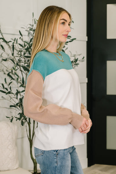 Walk in Central Park Ribbed Knit Color Block Pullover