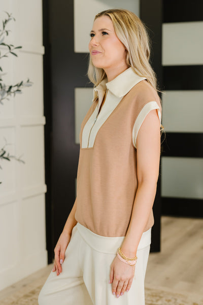 Whispered Urgently Color Block Half Zip Top