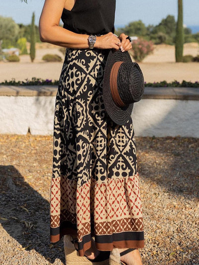 Geometric Elastic Waist Maxi Skirt