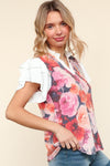 You Got This Floral Hacci TwoFer Short Ruffle Sleeve Blouse