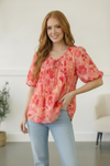With a Rosy Glow Watercolor Pleated Top