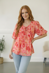 With a Rosy Glow Watercolor Pleated Top