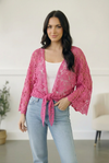 Beautiful You Fuchsia Crochet Front Tie Bell Sleeve Cardigan