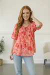 With a Rosy Glow Watercolor Pleated Top