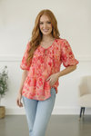 With a Rosy Glow Watercolor Pleated Top