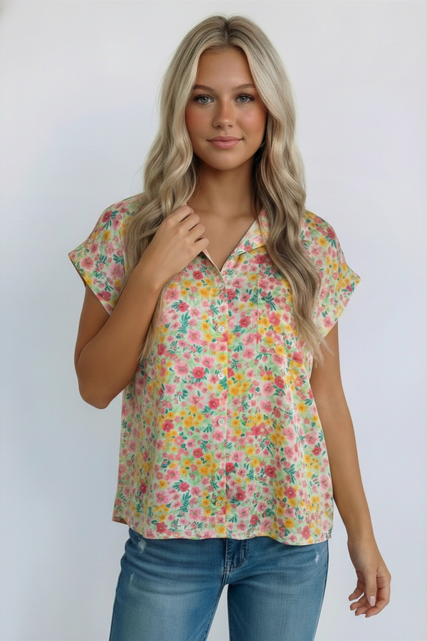 Sunny Garden Button Down Top