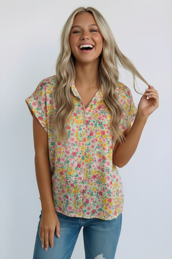 Sunny Garden Button Down Top