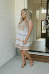 Embroidered Stripe Tiered Mini Dress