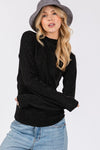 SAGE + FIG Glitter Mock Neck Lettuce Hem Long Sleeve Top