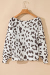 Leopard Boat Neck Long Sleeve Knit Top