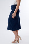 Side profile of bamboo knit pencil skirt with elastic waistband