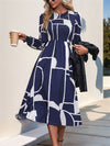 Perfee Smocked Color Block Long Sleeve Midi Dress