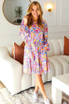 Give You Joy Lilac Floral Print Godet Long Sleeve Dress