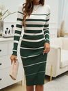 Devine Color Block Round Neck Long Sleeve Midi Dress