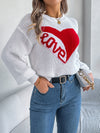 LOVE Heart Round Neck Dropped Shoulder Sweater