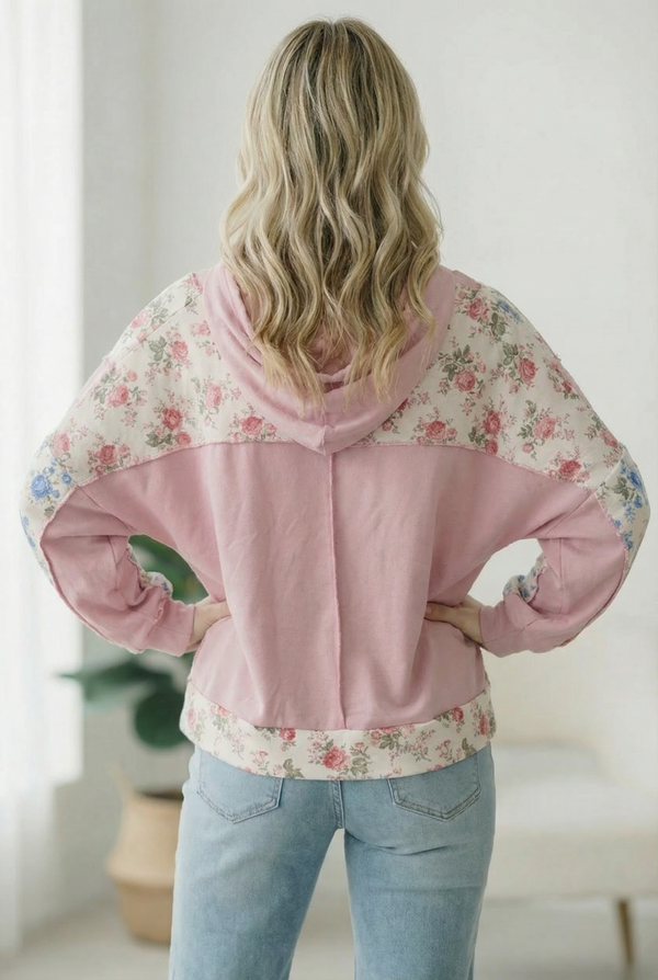 Sweet Spring Blossoms Color Block Hoodie