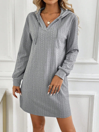 Drawstring Long Sleeve Hooded Mini Dress