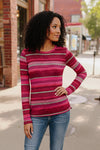 Keep Me Guessing Magenta Herringbone Long Sleeve
